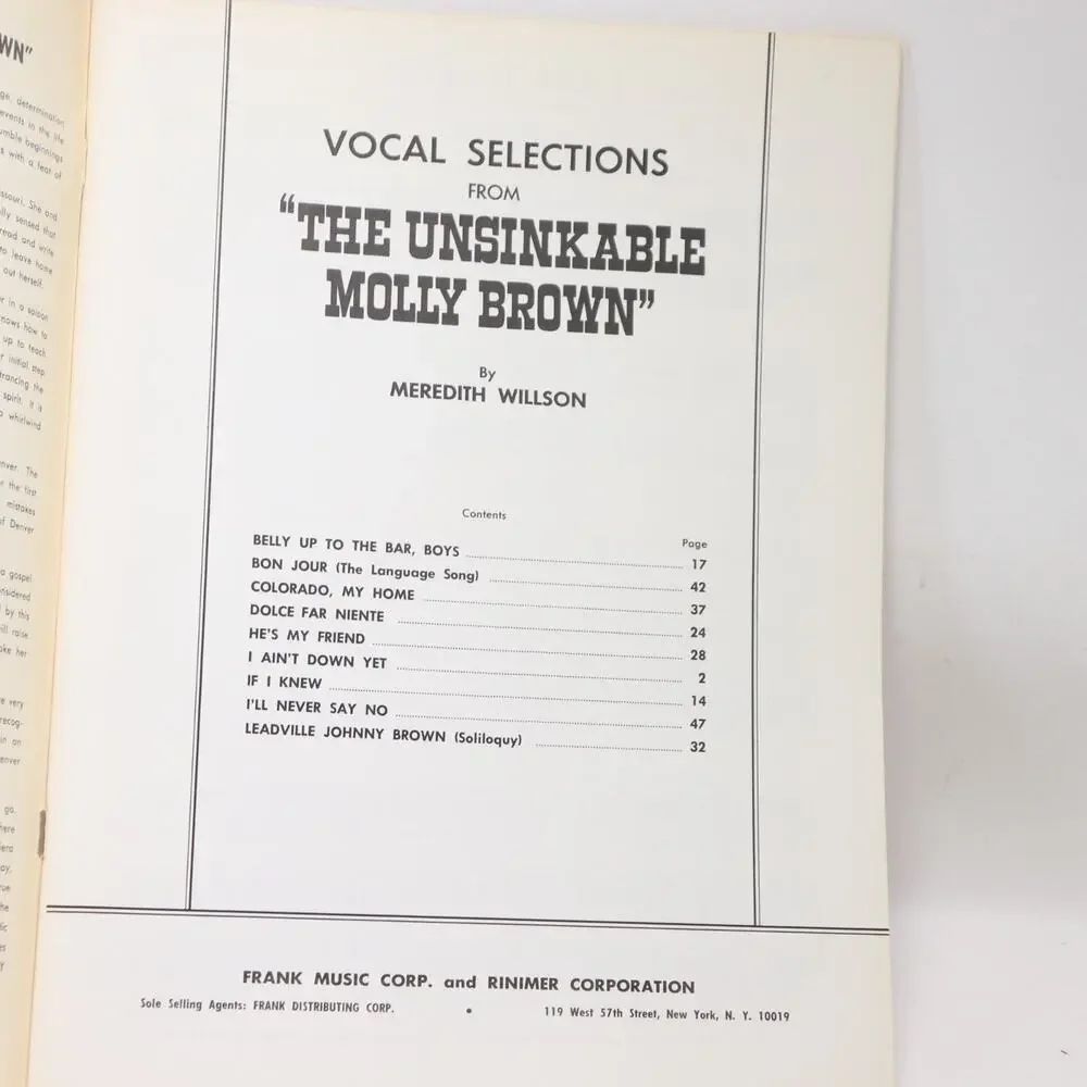 Vocal Selections Unsinkable Molly Brown Songbook Sheet Music Musical Showtunes